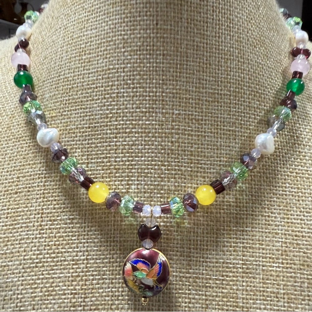 Cloisonné hummingbird necklace